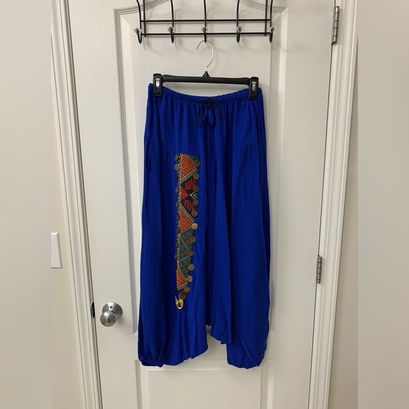 Royal Blue Triangles Hobo Embroidered Low Harem Baggy Pants - Picture 16 of 17